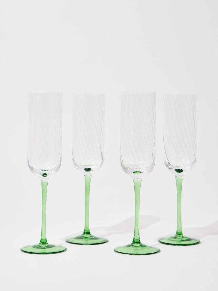 Oliver Bonas Set of 4 Green Alba Champagne Flutes - Image 1 of 6
