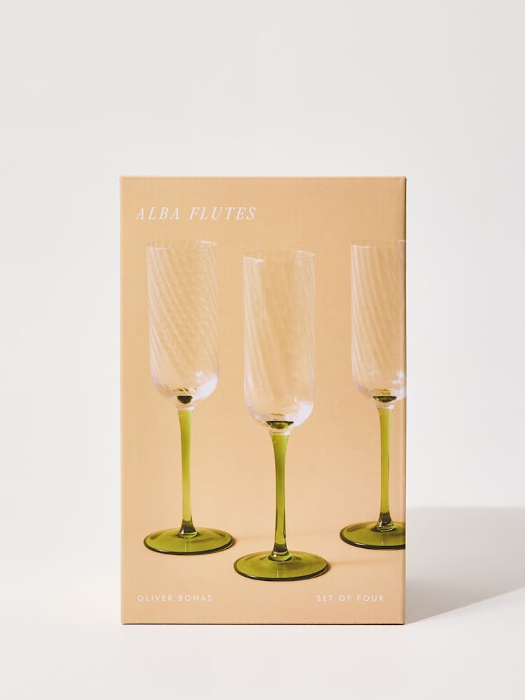 Oliver Bonas Set of 4 Green Alba Champagne Flutes - Image 6 of 6