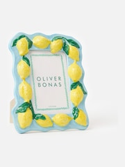 Oliver Bonas Blue Lemon Yellow Ceramic Photo Frame 6x4 - Image 1 of 4