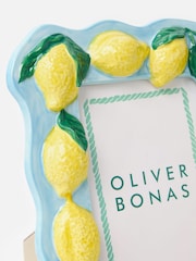 Oliver Bonas Blue Lemon Yellow Ceramic Photo Frame 6x4 - Image 3 of 4