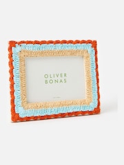 Oliver Bonas Red Burnt Orange & Blue Raffia Photo Frame 5x7 - Image 2 of 4