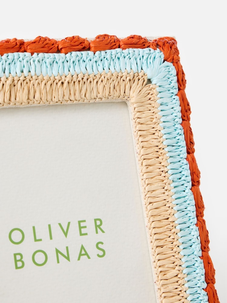 Oliver Bonas Red Burnt Orange & Blue Raffia Photo Frame 5x7 - Image 4 of 4