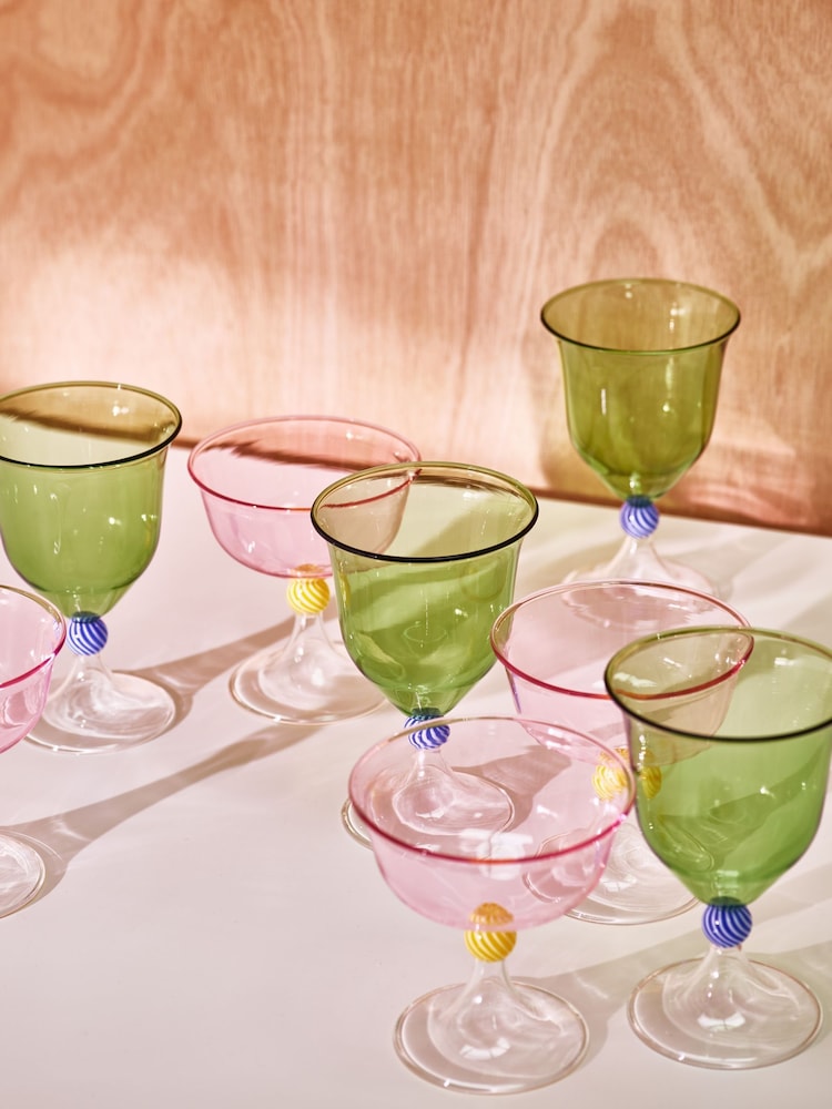 Oliver Bonas Set of 2 Green Olleta Swirl Wine Glasses - Image 2 of 6