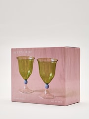 Oliver Bonas Set of 2 Green Olleta Swirl Wine Glasses - Image 5 of 6