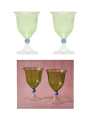Oliver Bonas Set of 2 Green Olleta Swirl Wine Glasses - Image 6 of 6