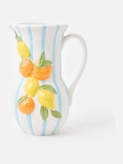 Oliver Bonas Blue Fruit Blue Striped Ceramic Jug - Image 1 of 5