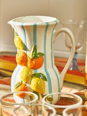 Oliver Bonas Blue Fruit Blue Striped Ceramic Jug - Image 2 of 5