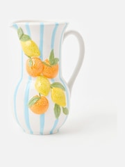 Oliver Bonas Blue Fruit Blue Striped Ceramic Jug - Image 3 of 5
