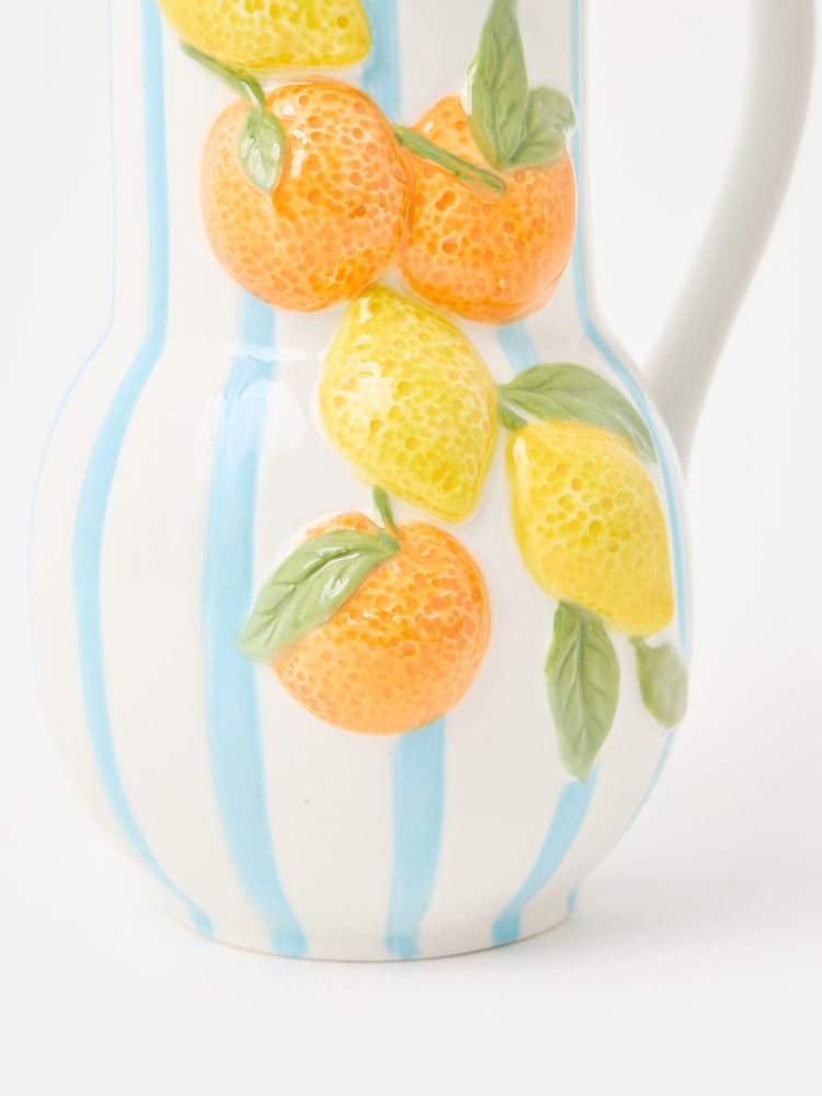 Oliver Bonas Blue Fruit Blue Striped Ceramic Jug - Image 5 of 5