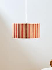 Oliver Bonas Red Ena Wide Orange Stripe Bamboo Pendant Lamp Shade - Image 1 of 4