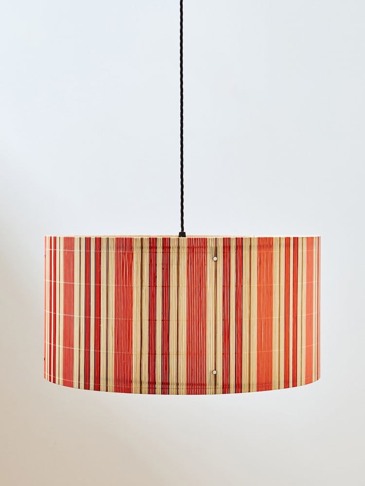 Oliver Bonas Red Ena Wide Orange Stripe Bamboo Pendant Lamp Shade - Image 2 of 4