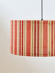 Oliver Bonas Red Ena Wide Orange Stripe Bamboo Pendant Lamp Shade - Image 3 of 4