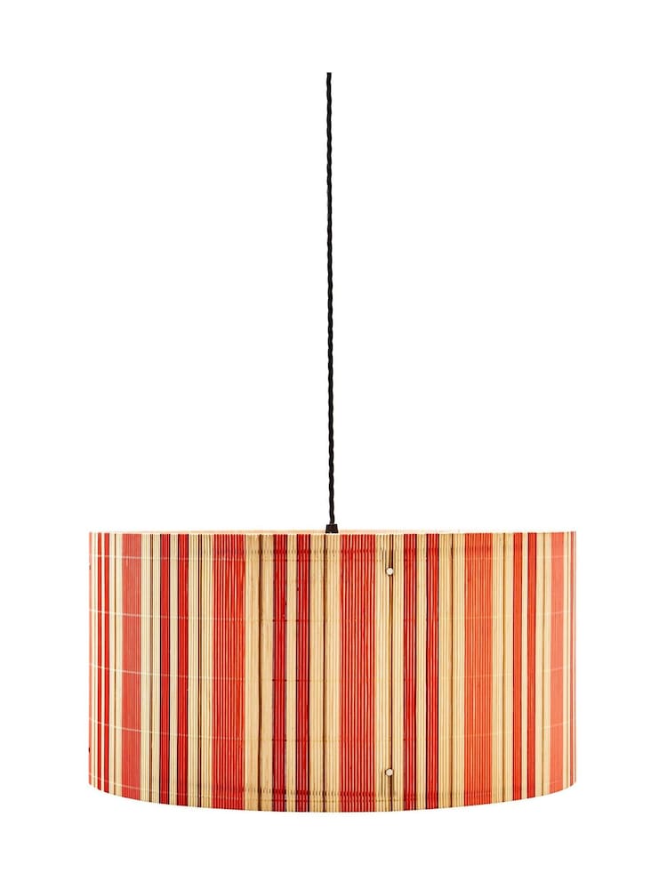 Oliver Bonas Red Ena Wide Orange Stripe Bamboo Pendant Lamp Shade - Image 4 of 4