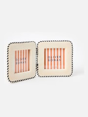 Oliver Bonas White Dulce Cream Velvet Double Photo Frame 4x4 - Image 2 of 4