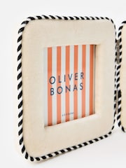 Oliver Bonas White Dulce Cream Velvet Double Photo Frame 4x4 - Image 3 of 4