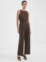 Mango Brown Sleeveless Belted Jumpsuit - Image 1 of 7