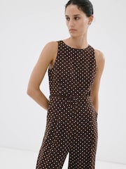 Mango Brown Sleeveless Belted Jumpsuit - Image 3 of 7