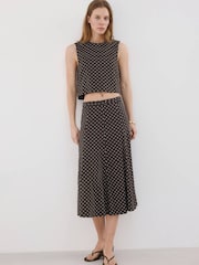 Mango Black Belted Linen Blend Midi Skirt - Image 2 of 7