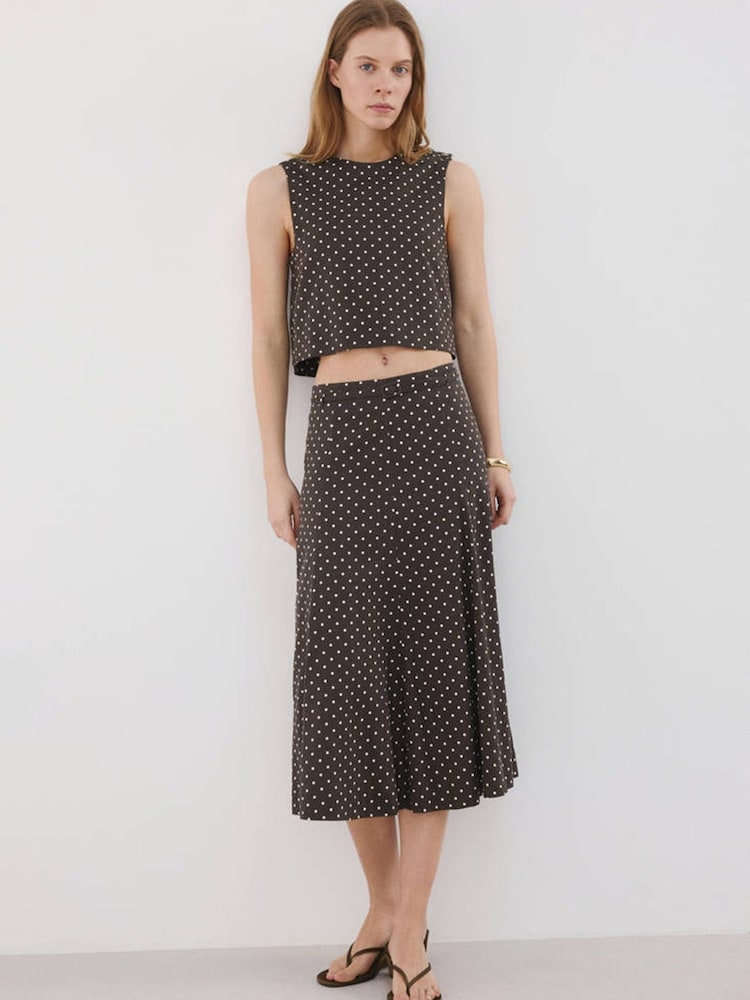 Mango Black Belted Linen Blend Midi Skirt - Image 2 of 7