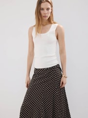 Mango Black Belted Linen Blend Midi Skirt - Image 3 of 7