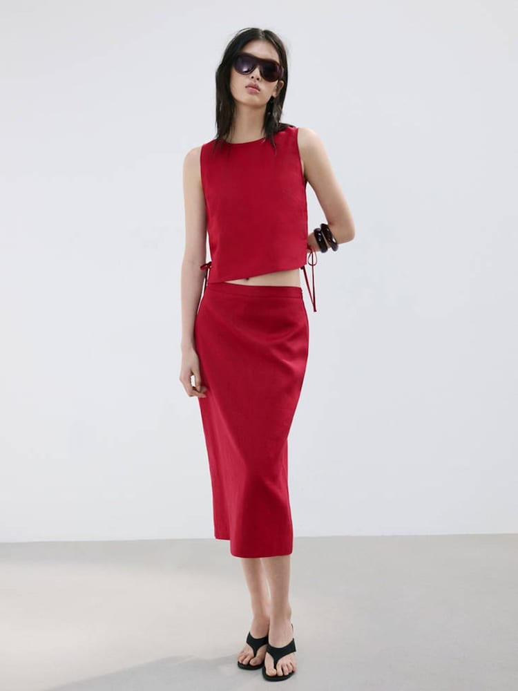 Mango Red Linen Side Tie Tank Top - Image 1 of 5