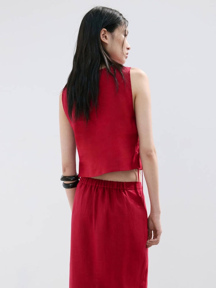 Mango Red Linen Side Tie Tank Top - Image 2 of 5