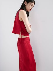 Mango Red Linen Side Tie Tank Top - Image 3 of 5