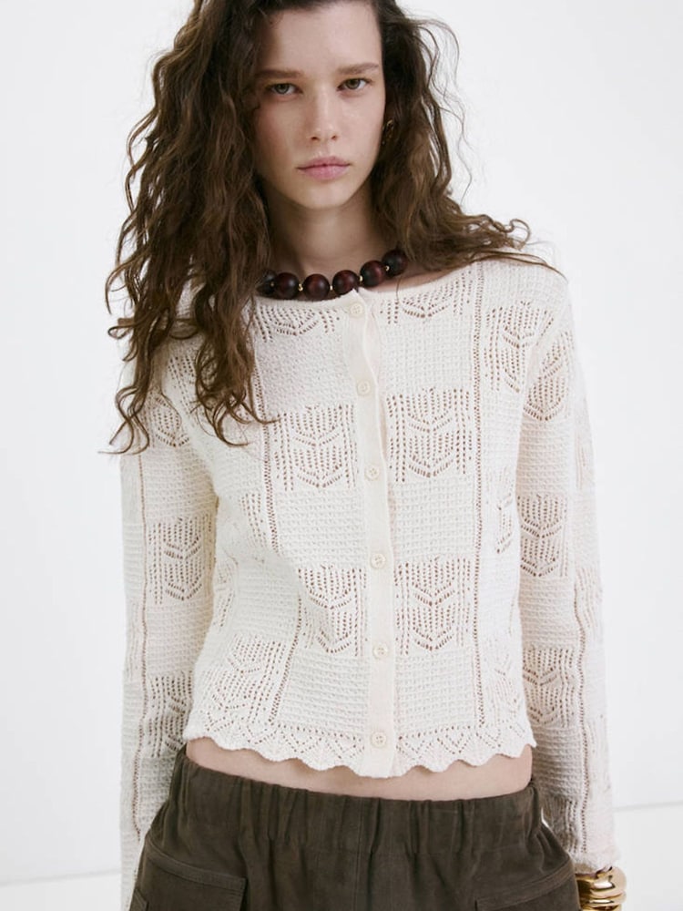 Mango Cream Crotchet Knitted Cardigan - Image 1 of 7