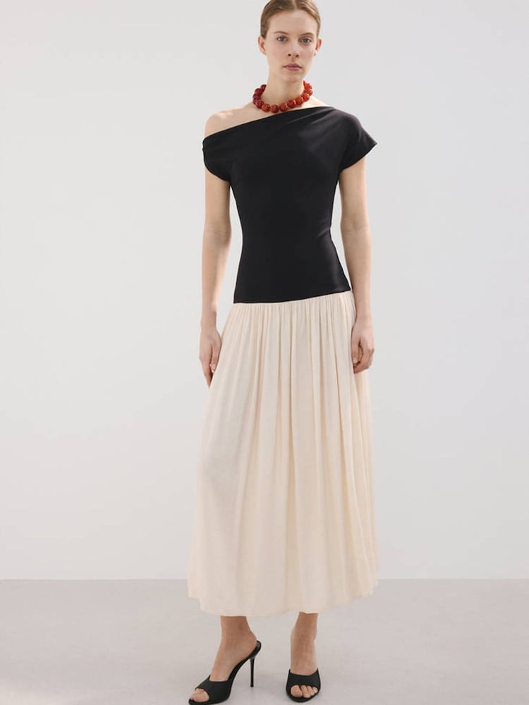 Mango Cream Fallen Shoulder Midi Dress - Image 1 of 6