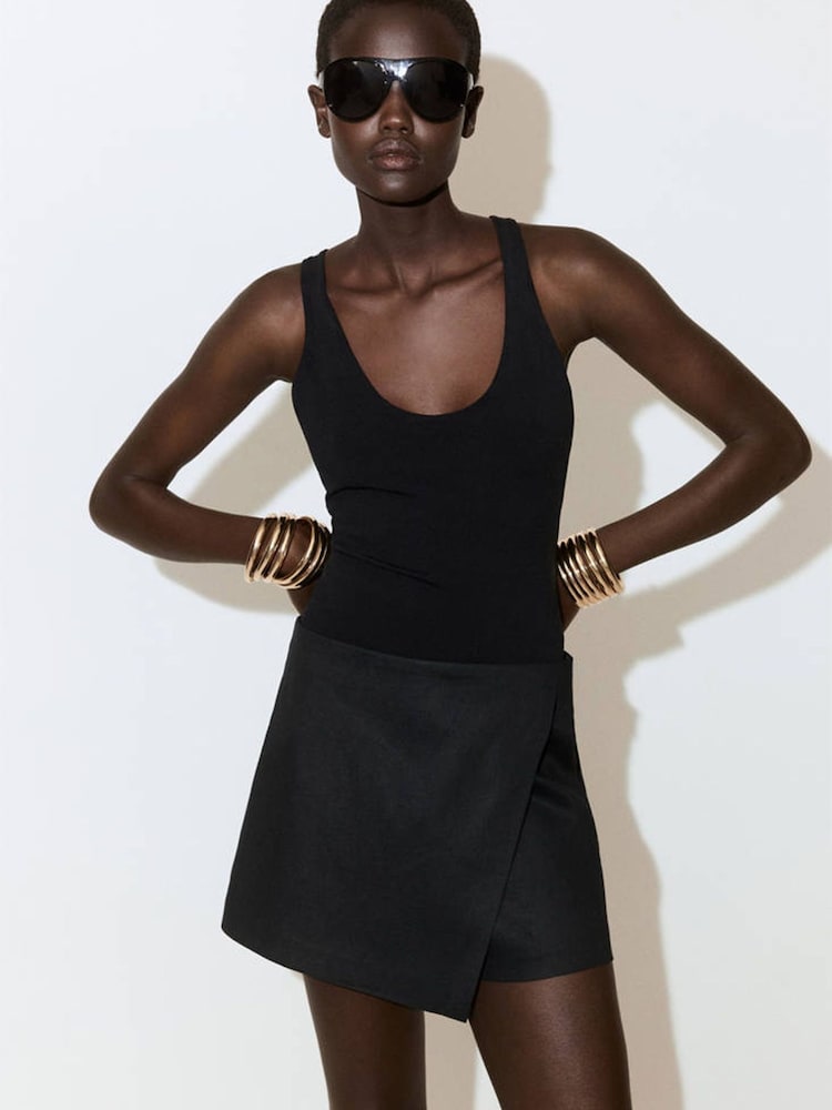 Mango Grey Linen Blend Skirt - Image 1 of 7