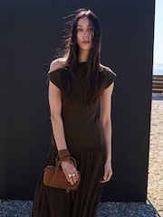 Mango Brown Fallen Shoulder Midi Dress - Image 3 of 6