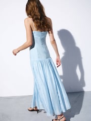 Mango Blue Strappy Ruched Detail Midi Dress - Image 2 of 7
