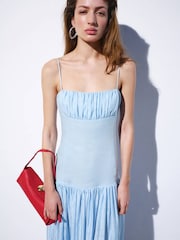 Mango Blue Strappy Ruched Detail Midi Dress - Image 3 of 7