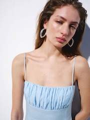 Mango Blue Strappy Ruched Detail Midi Dress - Image 4 of 7