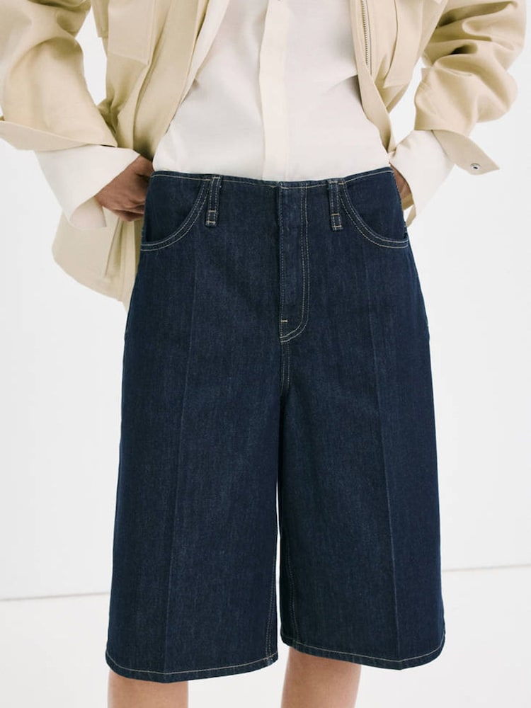 Mango Blue Waist Detail Bermuda Shorts - Image 1 of 7