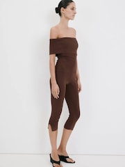 Mango Brown One Shoulder Ribbed Top - Image 2 of 7