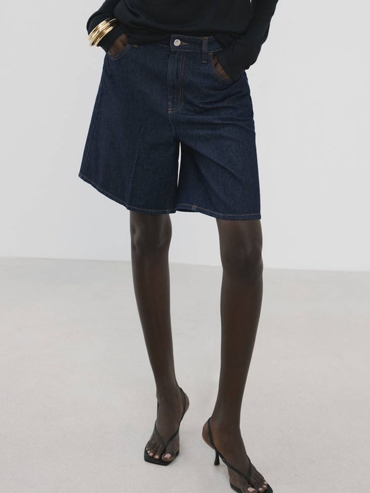 Mango Blue Denim Bermuda Shorts - Image 1 of 6