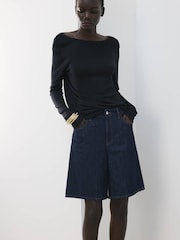 Mango Blue Denim Bermuda Shorts - Image 3 of 6