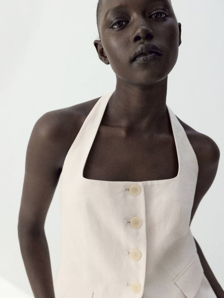 Mango Cream Halter Waistcoat - Image 2 of 7