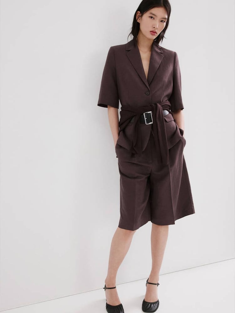 Mango Purple Short Sleve Tie Waist Blazer - Image 2 of 7 Mango Purple Short Sleve Tie Waist Blazer - Image 2 of 7