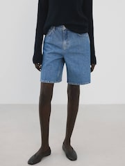 Mango Blue Denim Bermuda Shorts - Image 1 of 7