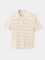 Mango Cream Crotchet Knit Polo Top - Image 1 of 3