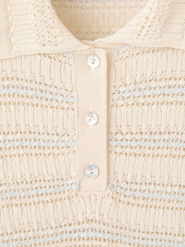 Mango Cream Crotchet Knit Polo Top - Image 2 of 3