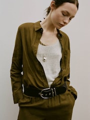 Mango Green Womens Linen Shirt - Image 1 of 7