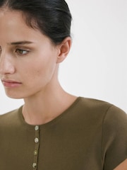 Mango Brown Short Sleeve Button Detail Top - Image 4 of 7