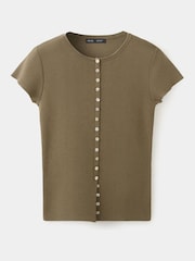 Mango Brown Short Sleeve Button Detail Top - Image 5 of 7