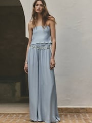 Mango Blue Wide Leg Trousers - Image 1 of 7