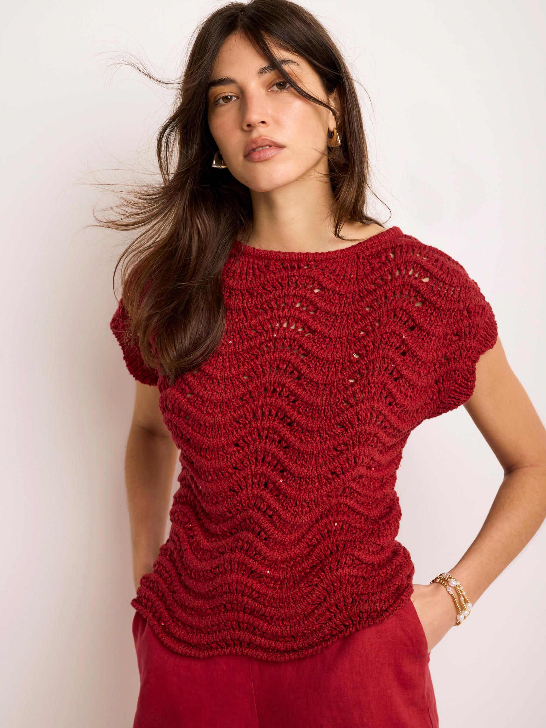 Buy Mint Velvet Red Metallic Crochet Knit Top from Next USA