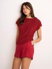 Roșu - Mint Velvet Metallic Crochet Knit Top - Imaginea 6 din 8