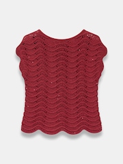 Roșu - Mint Velvet Metallic Crochet Knit Top - Imaginea 7 din 8